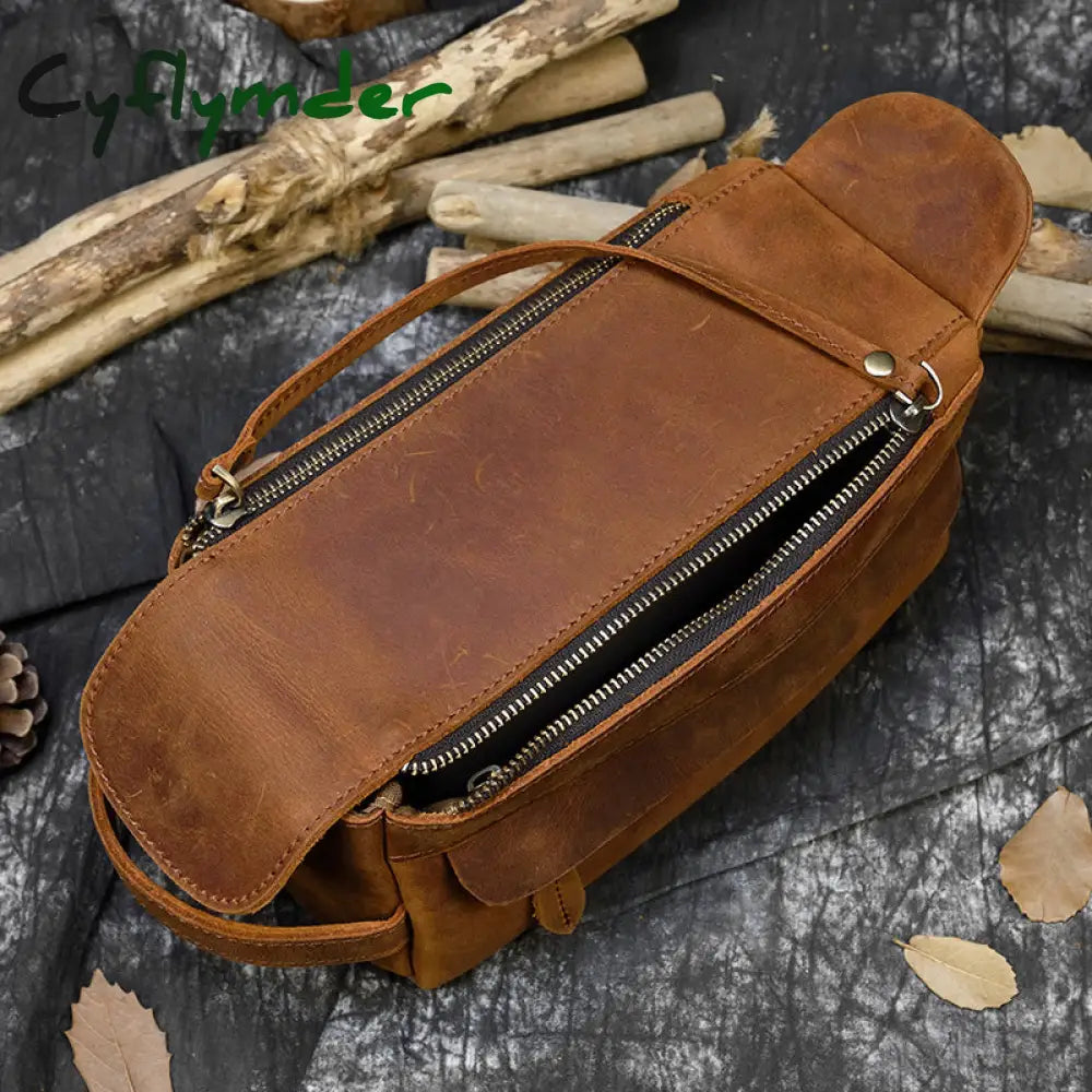 Cyflymder Large Capacity Hand Bag Day Clutch Genuine Leather Storage Bags With Belt Handle Zip Big