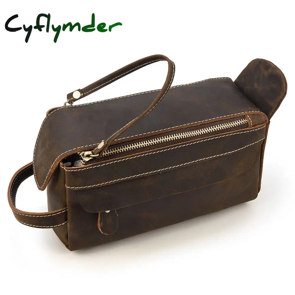 Cyflymder Large Capacity Hand Bag Day Clutch Genuine Leather Storage Bags With Belt Handle Zip Big