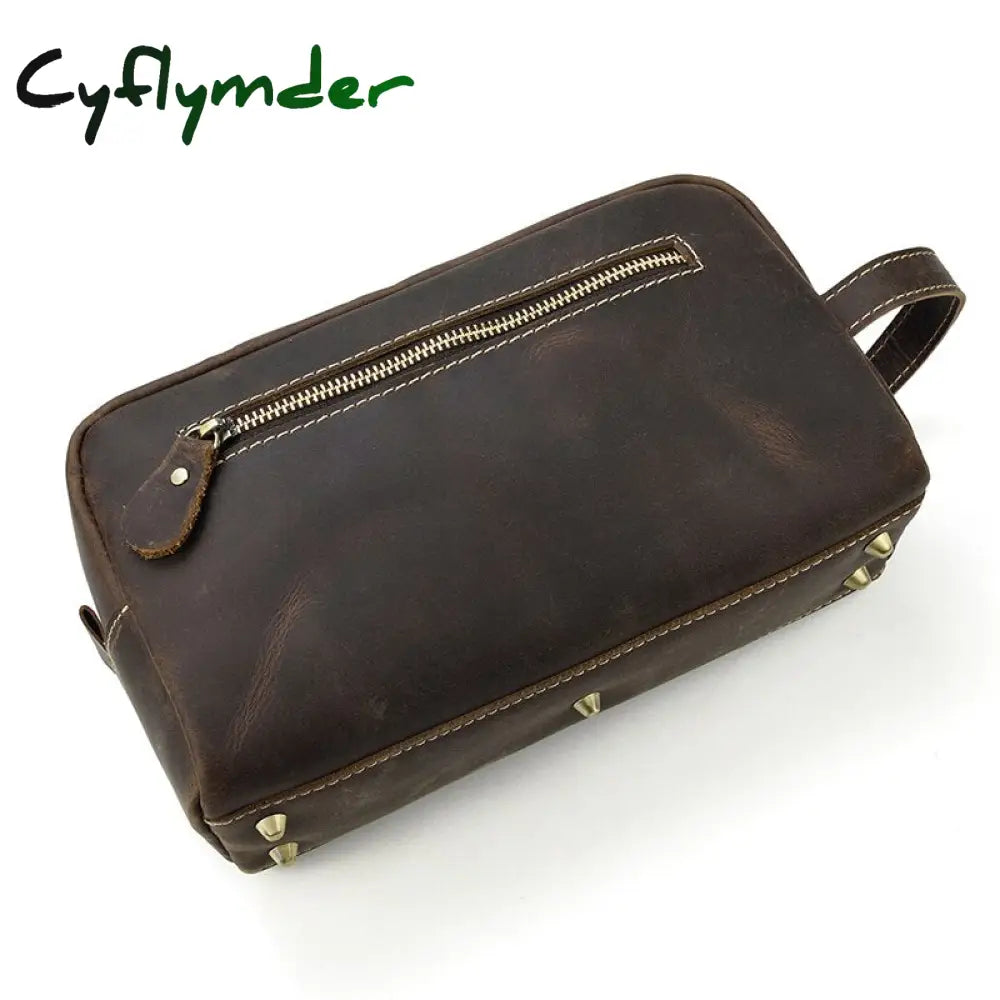 Cyflymder Large Capacity Hand Bag Day Clutch Genuine Leather Storage Bags With Belt Handle Zip Big