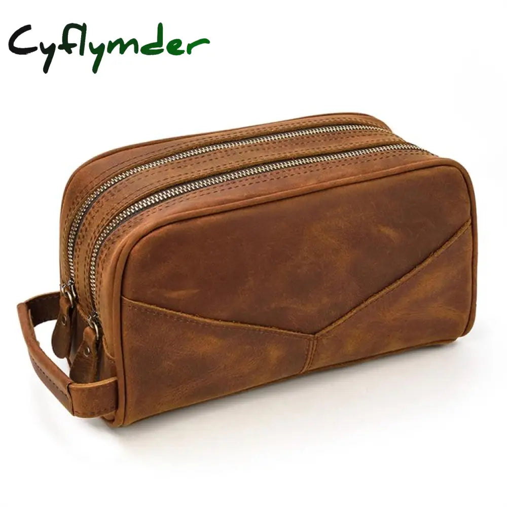 Cyflymder Large Capacity Hand Bag Day Clutch Genuine Leather Storage Bags With Belt Handle Zip Big