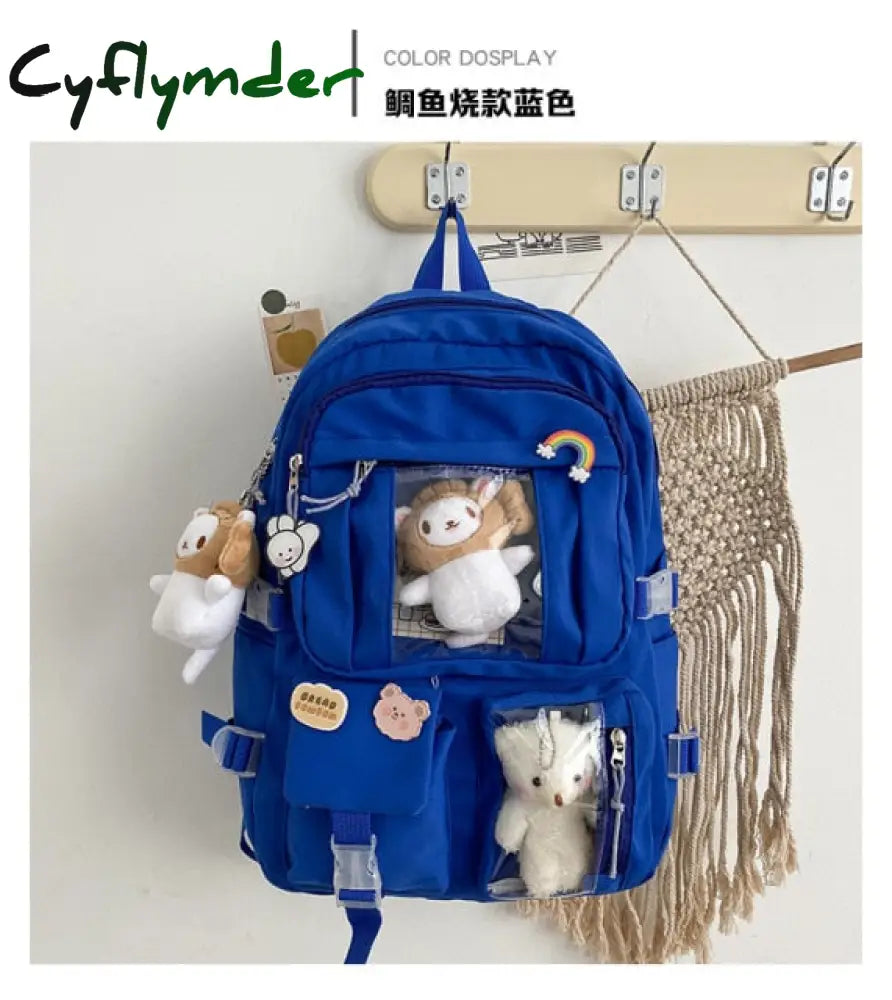 Cyflymder Large-Capacity High School Student Backpack Ins Japanese Junior Bag Female Mori Girl Blue