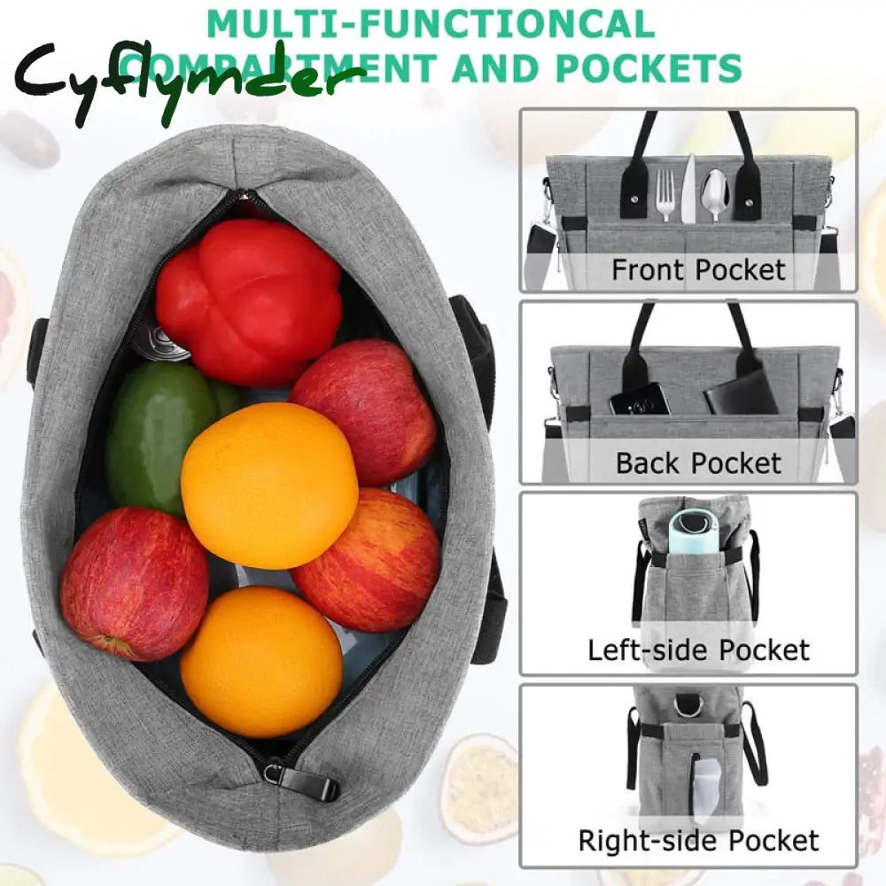 Cyflymder Large Capacity Insulated Thermal Lunch Box Bags For Women Kids Waterproof Food Cooler Bag