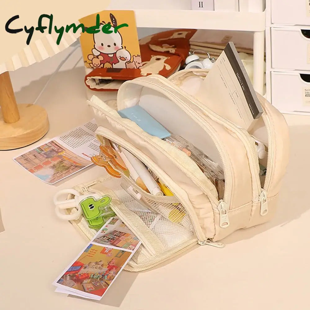 Cyflymder Large Capacity Pencil Bag Aesthetic School Cases Girl Korean Stationery Holder Children