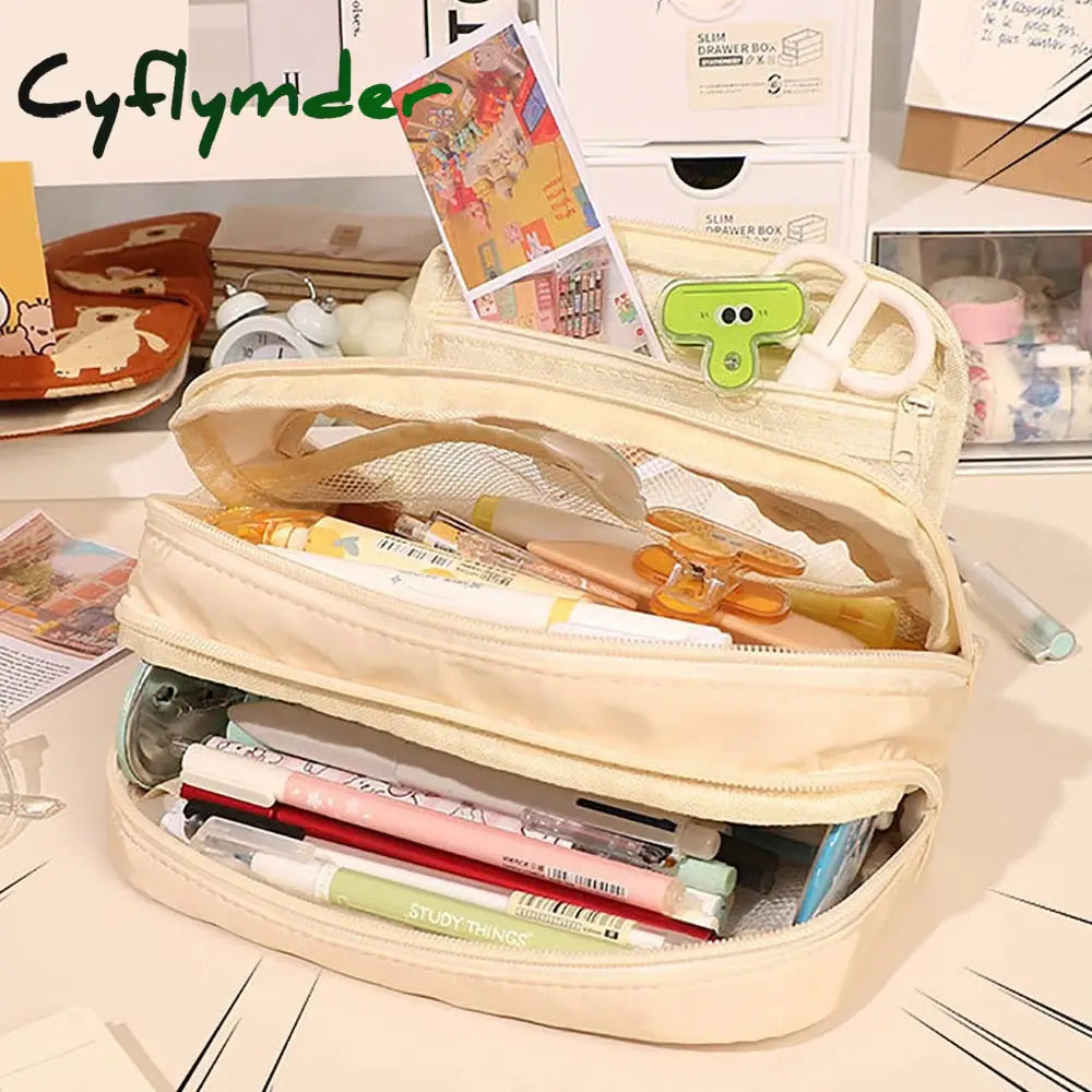 Cyflymder Large Capacity Pencil Bag Aesthetic School Cases Girl Korean Stationery Holder Children