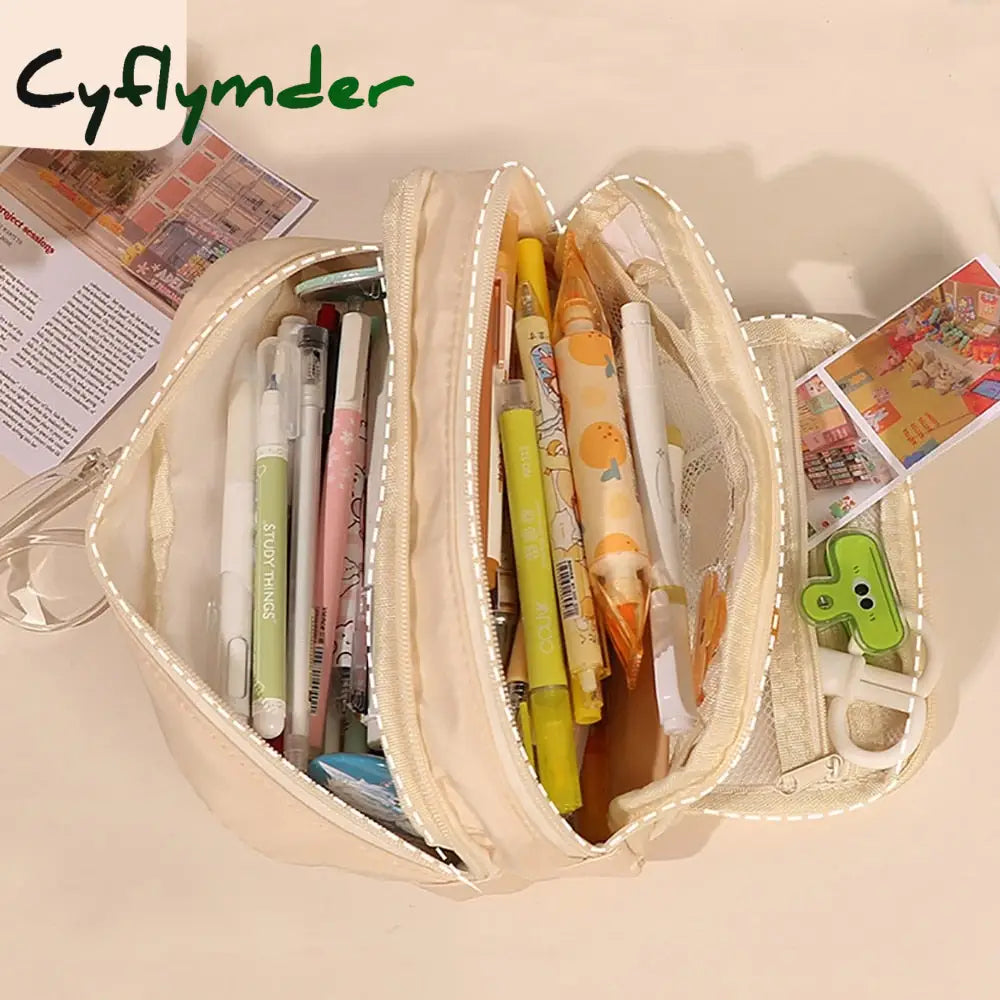 Cyflymder Large Capacity Pencil Bag Aesthetic School Cases Girl Korean Stationery Holder Children