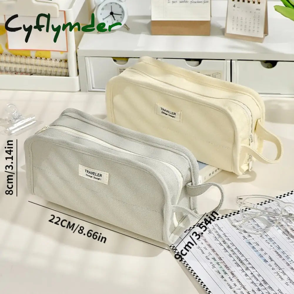 Cyflymder Large Capacity Pencil Bag Stationery Holder Box Canvas Pen Case With Handle Zipper Pouch