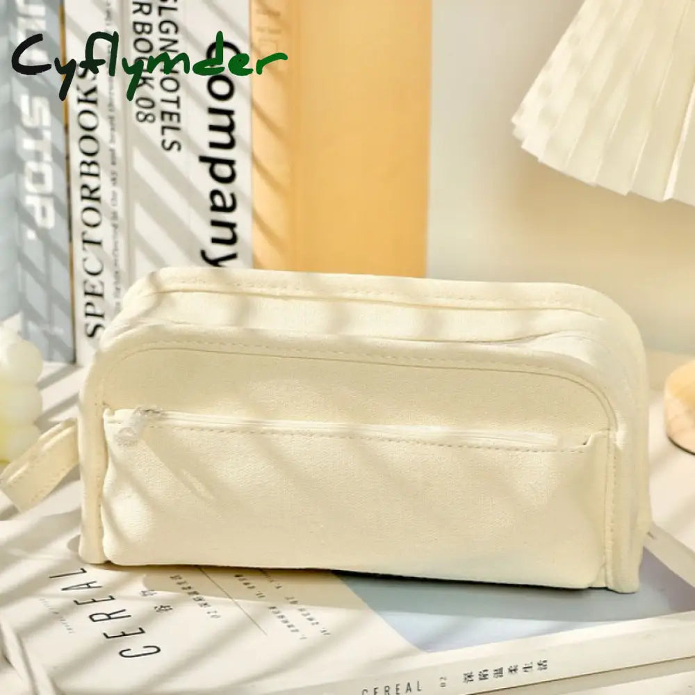 Cyflymder Large Capacity Pencil Bag Stationery Holder Box Canvas Pen Case With Handle Zipper Pouch