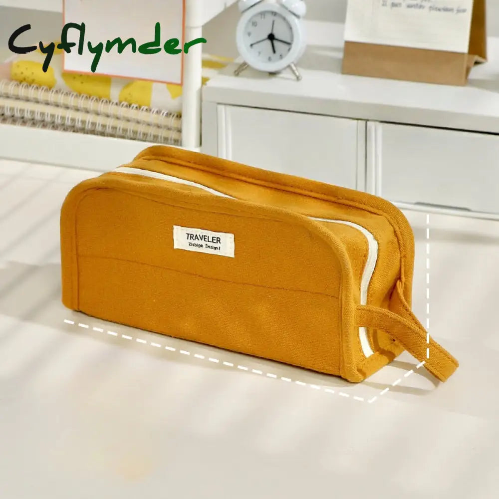 Cyflymder Large Capacity Pencil Bag Stationery Holder Box Canvas Pen Case With Handle Zipper Pouch