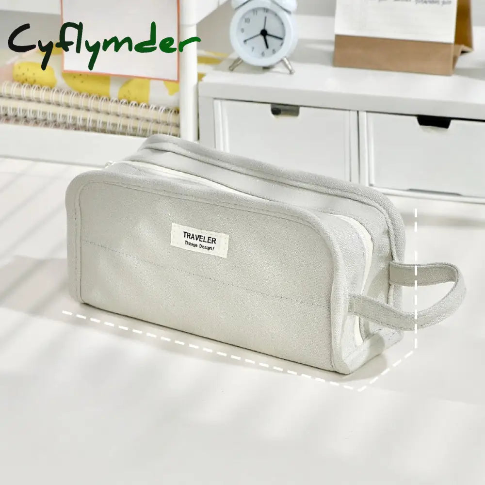Cyflymder Large Capacity Pencil Bag Stationery Holder Box Canvas Pen Case With Handle Zipper Pouch