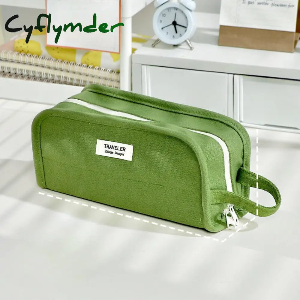 Cyflymder Large Capacity Pencil Bag Stationery Holder Box Canvas Pen Case With Handle Zipper Pouch