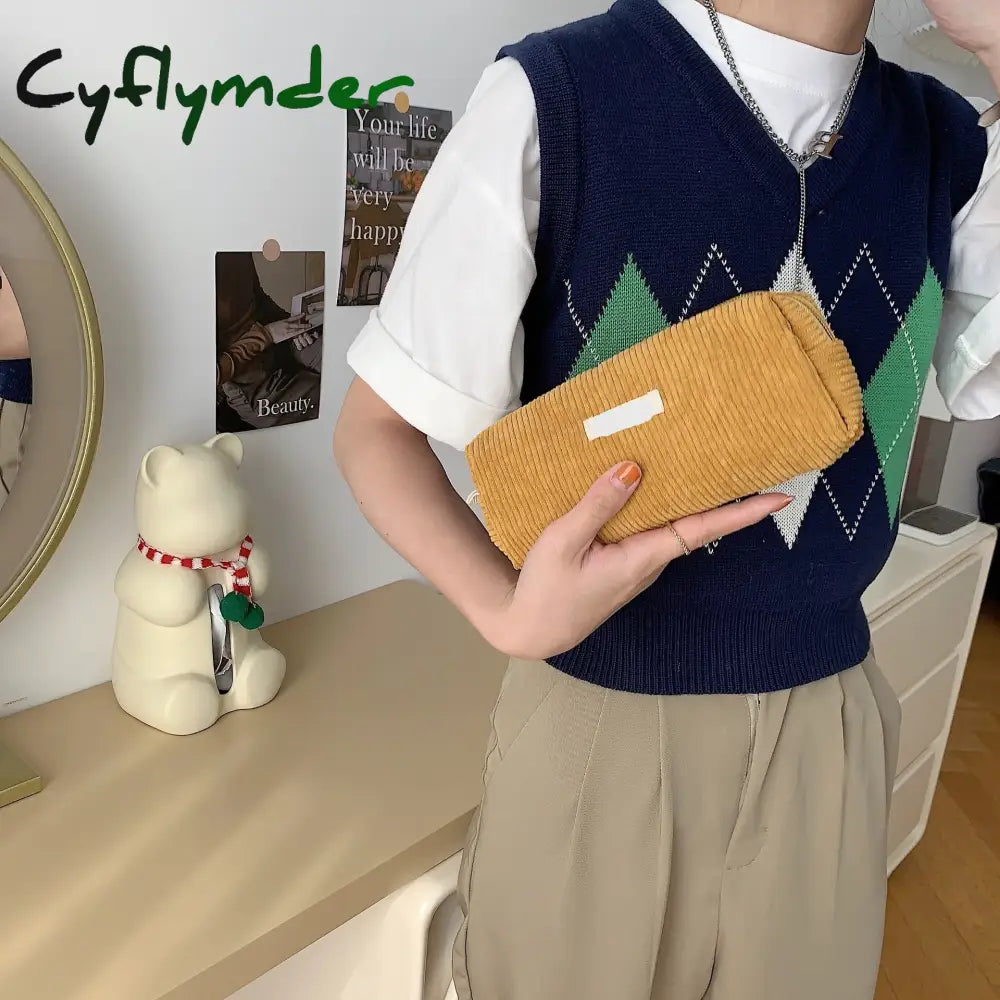 Cyflymder Large Capacity Pencil Case Stationery Pen Corduroy Pencilcase School Supplies Pouch Back