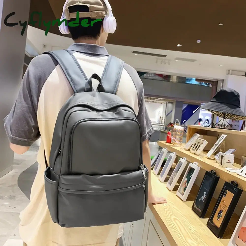 Cyflymder Large Capacity Pu Leather Women Backpack Men Cool Travelling Bagpack High Quality School