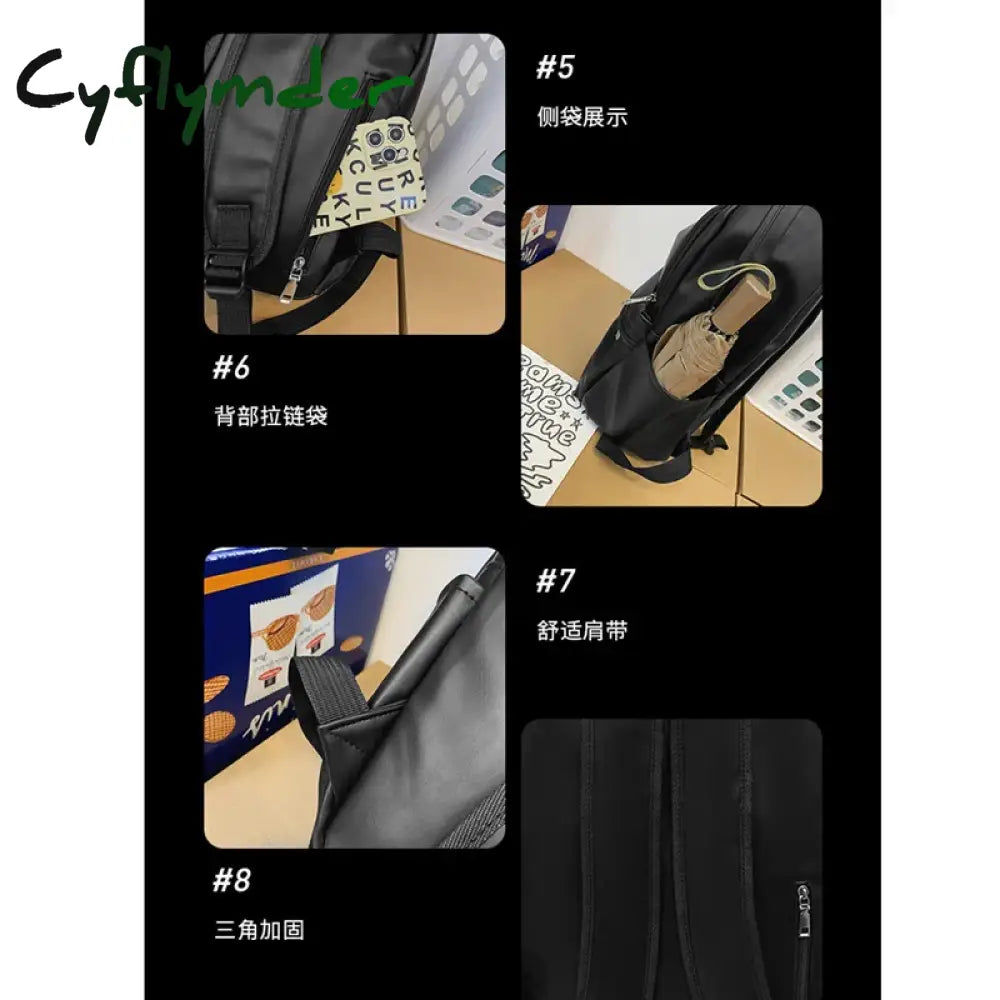 Cyflymder Large Capacity Pu Leather Women Backpack Men Cool Travelling Bagpack High Quality School