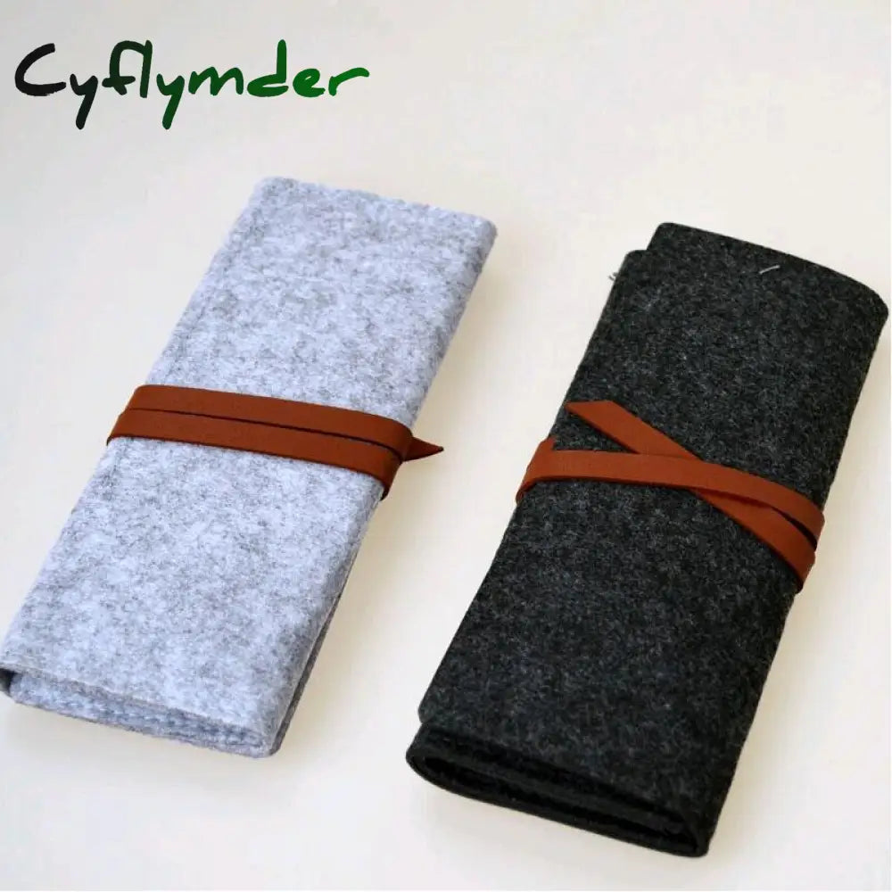 Cyflymder Large Capacity School Case Felt Pencil Bag Student Stationery Holder Fountain Pen Simple