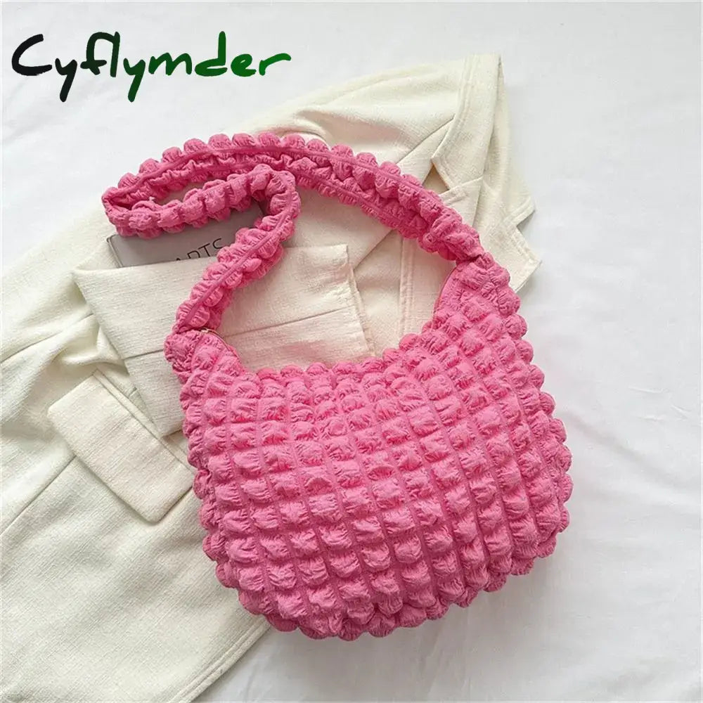 Cyflymder Large Capacity Shoulder Bag Embroidered Plaid Quilted Crossbody Underarm Tote Pleated