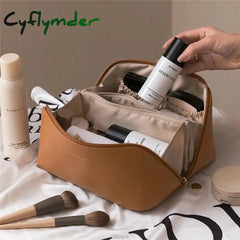 Cyflymder Large-Capacity Travel Cosmetic Bag Portable Leather Makeup Pouch Women Waterproof