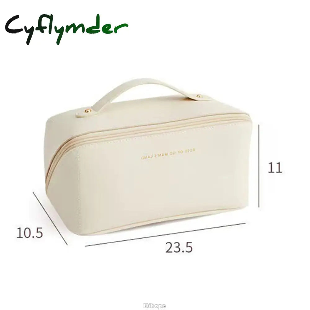 Cyflymder Large-Capacity Travel Cosmetic Bag Portable Leather Makeup Pouch Women Waterproof