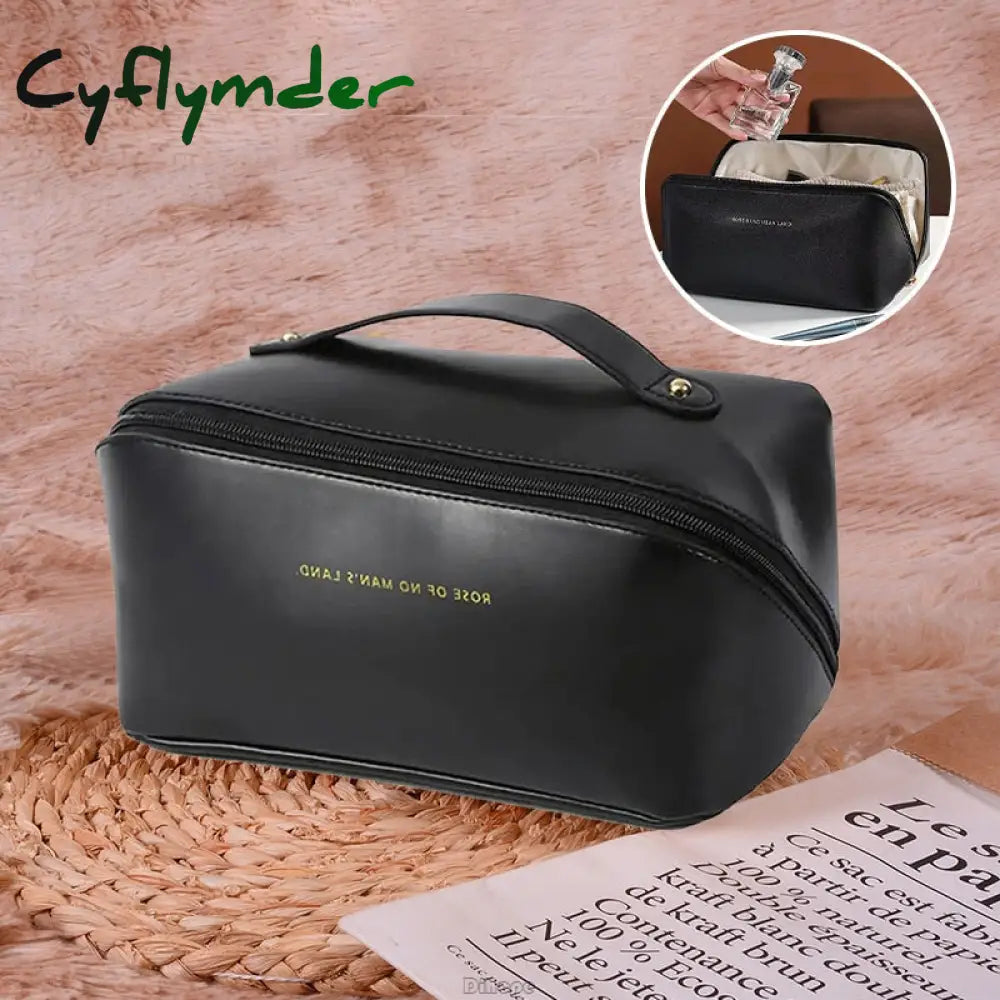 Cyflymder Large-Capacity Travel Cosmetic Bag Portable Leather Makeup Pouch Women Waterproof