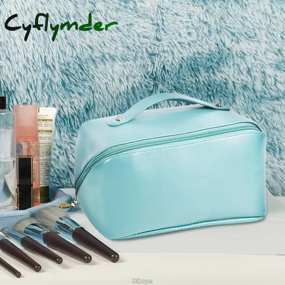 Cyflymder Large-Capacity Travel Cosmetic Bag Portable Leather Makeup Pouch Women Waterproof