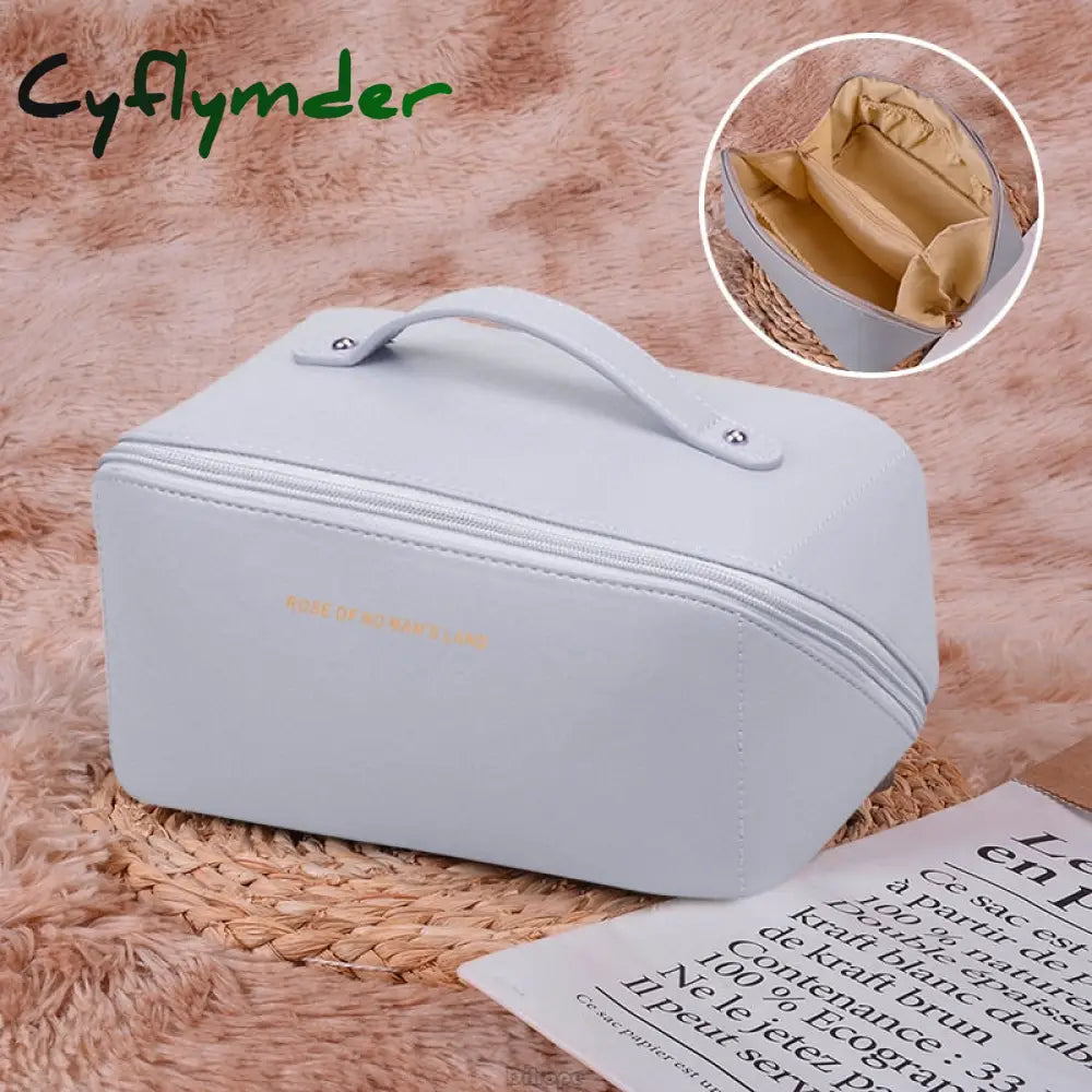 Cyflymder Large-Capacity Travel Cosmetic Bag Portable Leather Makeup Pouch Women Waterproof