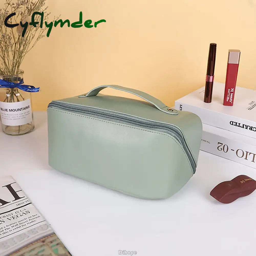 Cyflymder Large-Capacity Travel Cosmetic Bag Portable Leather Makeup Pouch Women Waterproof