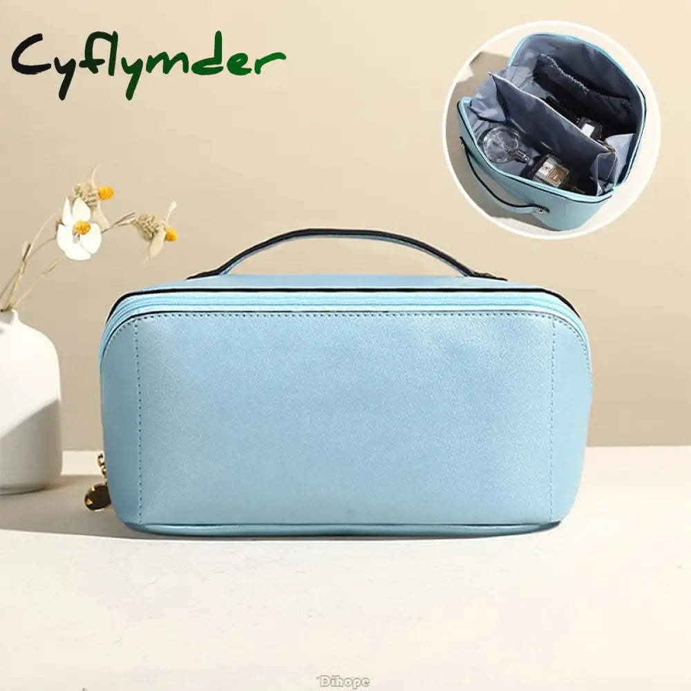 Cyflymder Large-Capacity Travel Cosmetic Bag Portable Leather Makeup Pouch Women Waterproof