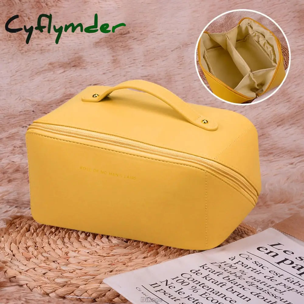 Cyflymder Large-Capacity Travel Cosmetic Bag Portable Leather Makeup Pouch Women Waterproof