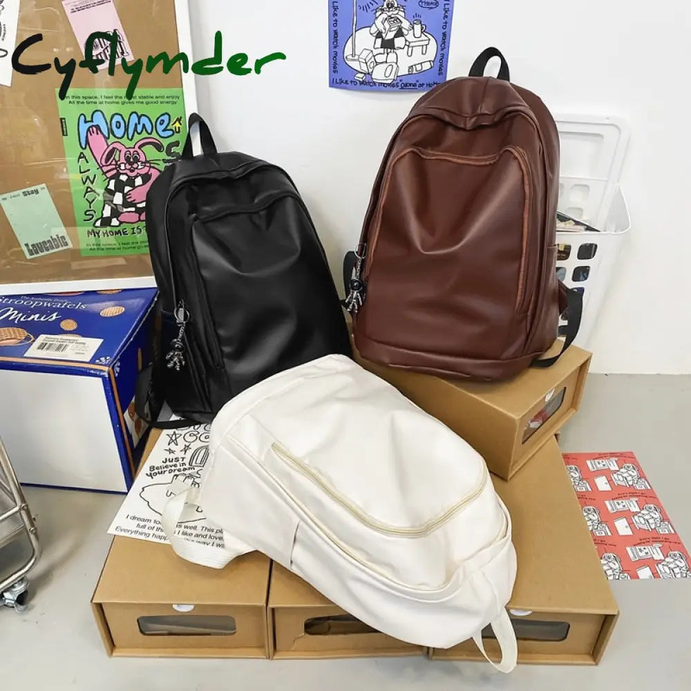 Cyflymder Large Capacity Women Backpack Leather Travel Backpacks College School Bag For Teenager