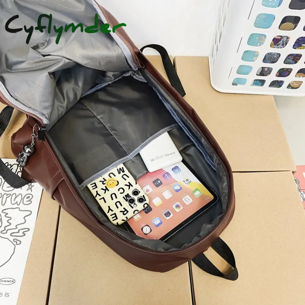 Cyflymder Large Capacity Women Backpack Leather Travel Backpacks College School Bag For Teenager