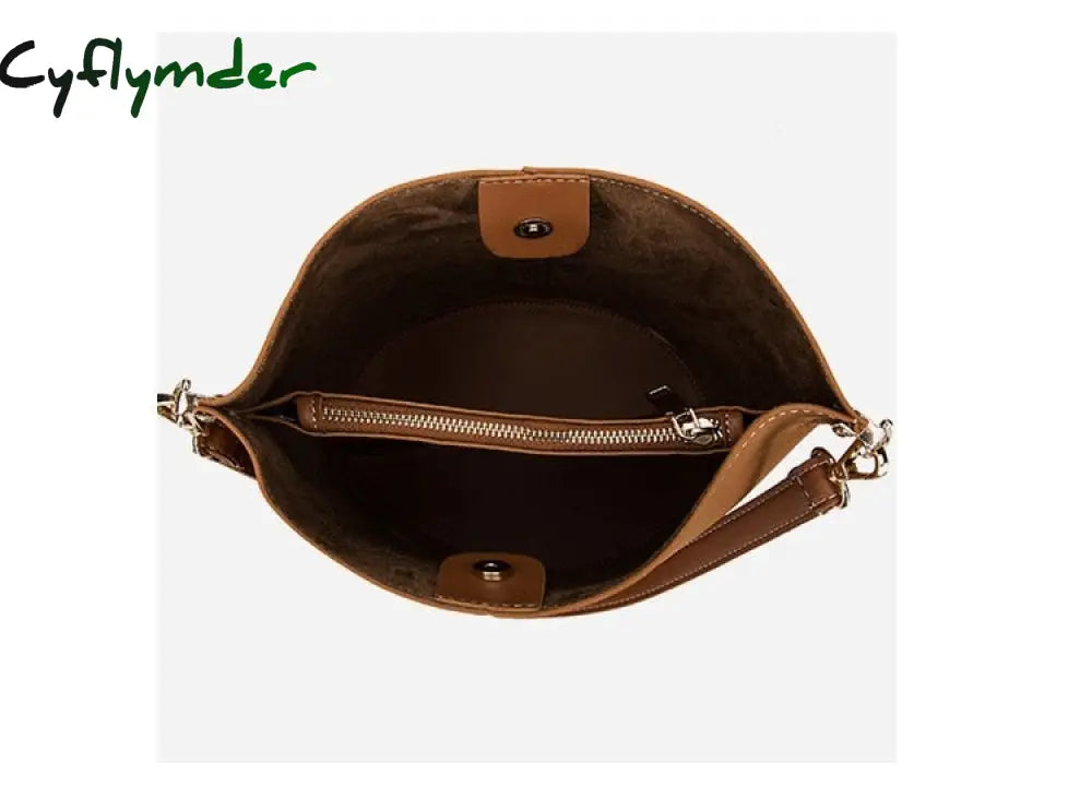 Cyflymder Large Capacity Women Bucket Bags Wide Strap Designer Shoulder Luxury Matte Leather