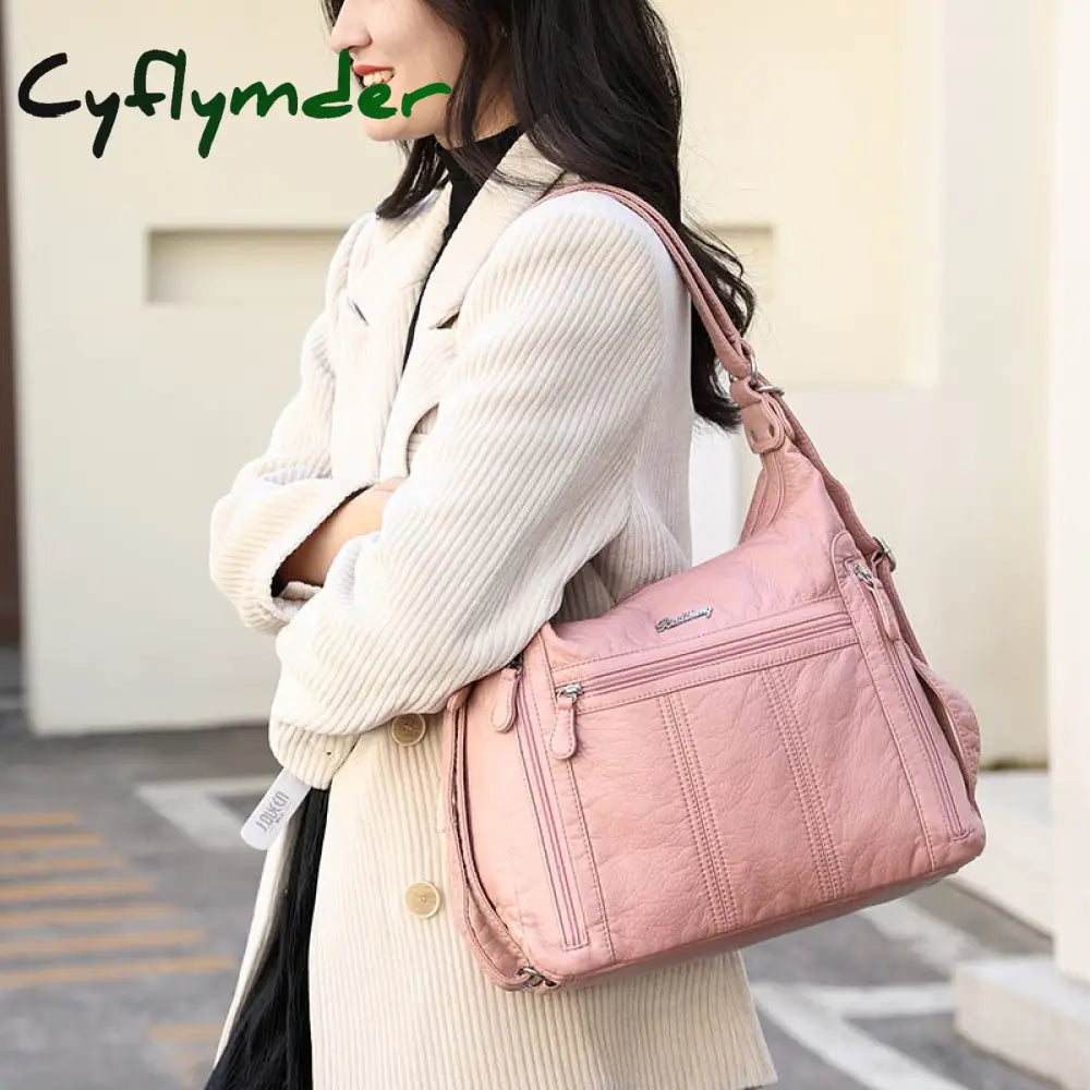 Cyflymder Large Capacity Women Handbag Pu Leather Crossbody Bag Female Multifunction Shoulder Pink