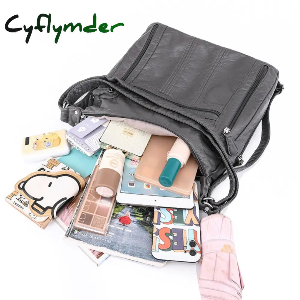 Cyflymder Large Capacity Women Handbag Pu Leather Crossbody Bag Female Multifunction Shoulder Pink