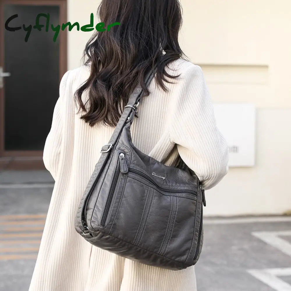 Cyflymder Large Capacity Women Handbag Pu Leather Crossbody Bag Female Multifunction Shoulder Pink