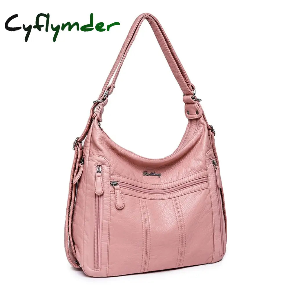 Cyflymder Large Capacity Women Handbag Pu Leather Crossbody Bag Female Multifunction Shoulder Pink