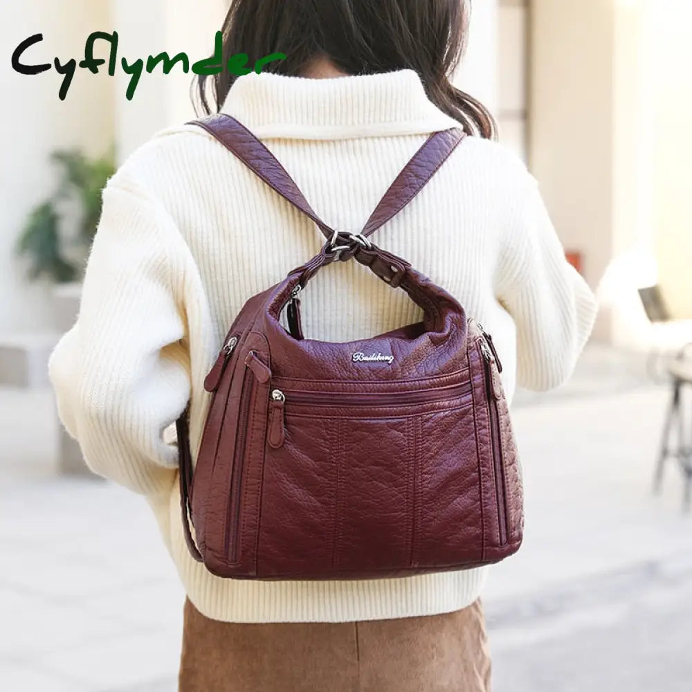 Cyflymder Large Capacity Women Handbag Pu Leather Crossbody Bag Female Multifunction Shoulder Pink