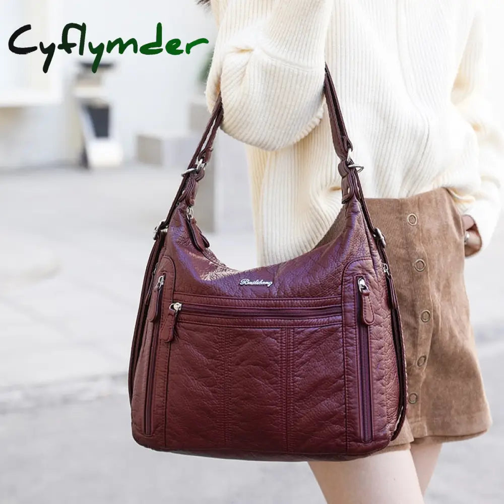 Cyflymder Large Capacity Women Handbag Pu Leather Crossbody Bag Female Multifunction Shoulder Pink