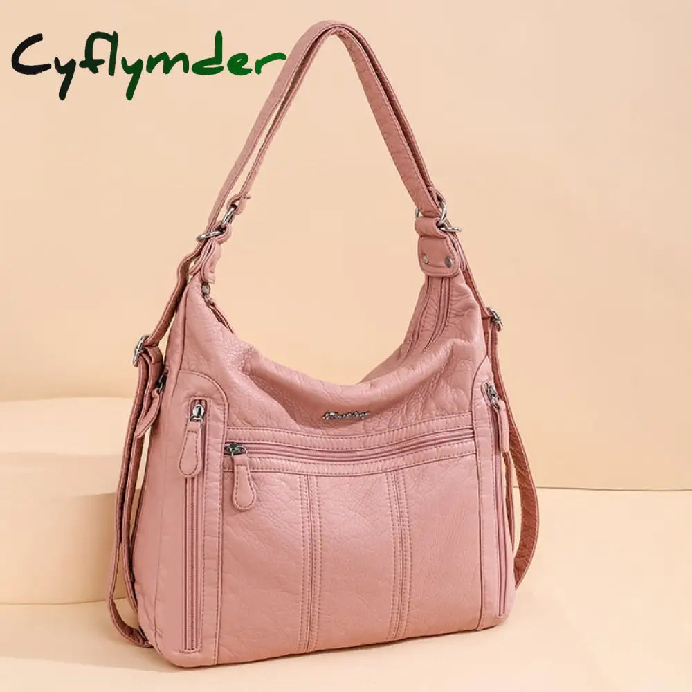 Cyflymder Large Capacity Women Handbag Pu Leather Crossbody Bag Female Multifunction Shoulder Pink