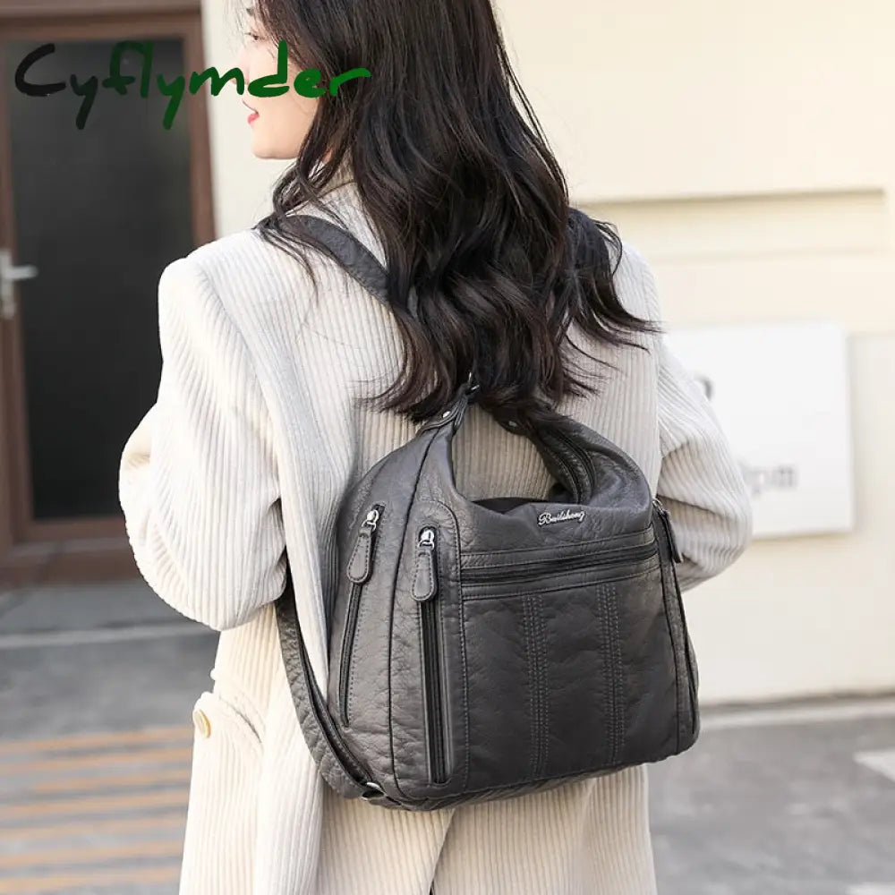 Cyflymder Large Capacity Women Handbag Pu Leather Crossbody Bag Female Multifunction Shoulder Pink