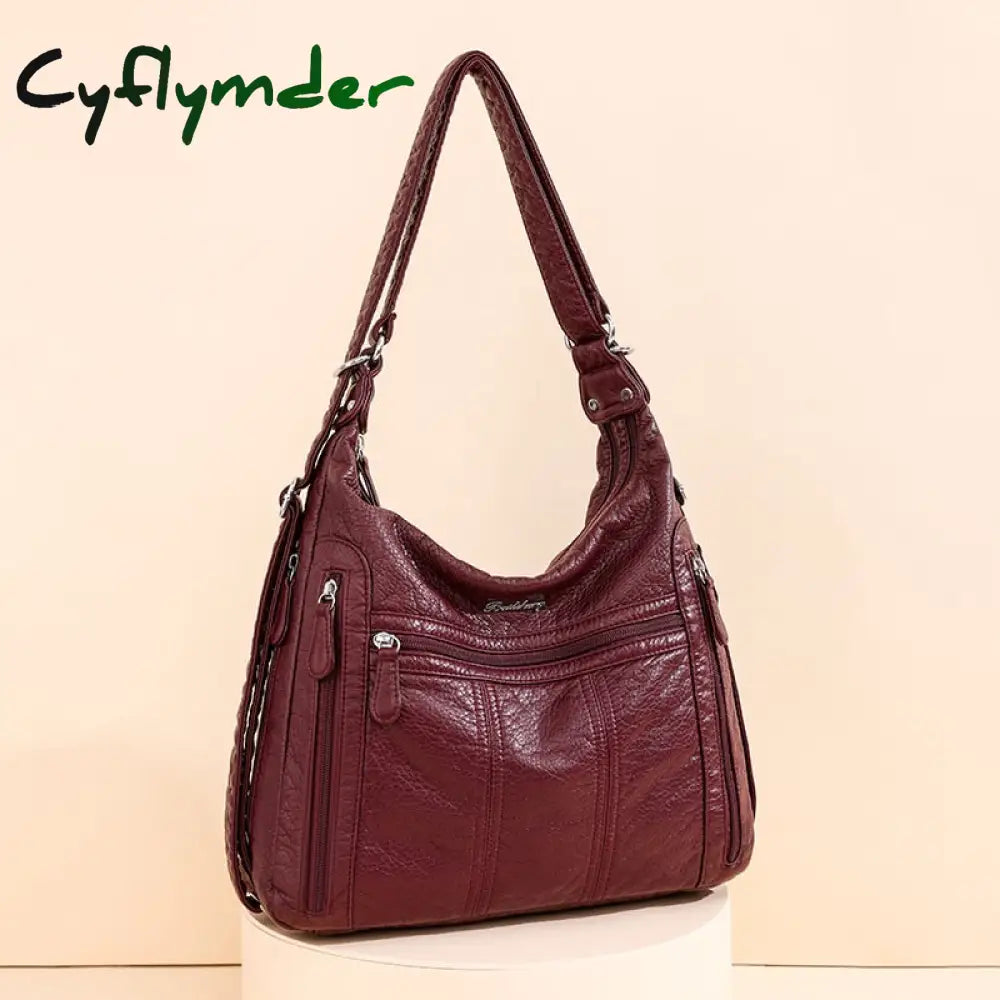 Cyflymder Large Capacity Women Handbag Pu Leather Crossbody Bag Female Multifunction Shoulder Pink