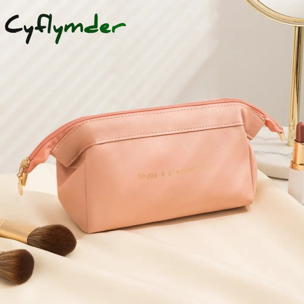 Cyflymder Large Travel Cosmetic Bag For Women Makeup Organizer Female Toiletry Bags Leather