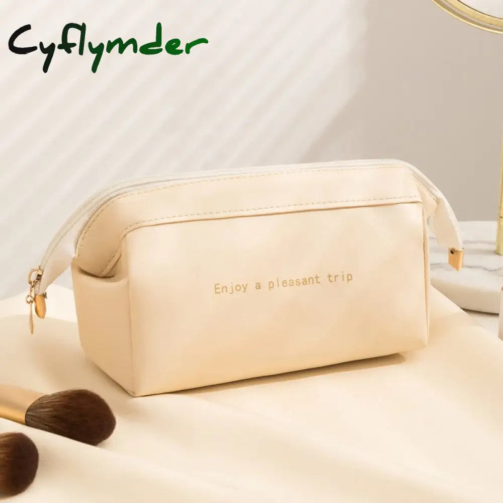 Cyflymder Large Travel Cosmetic Bag For Women Makeup Organizer Female Toiletry Bags Leather