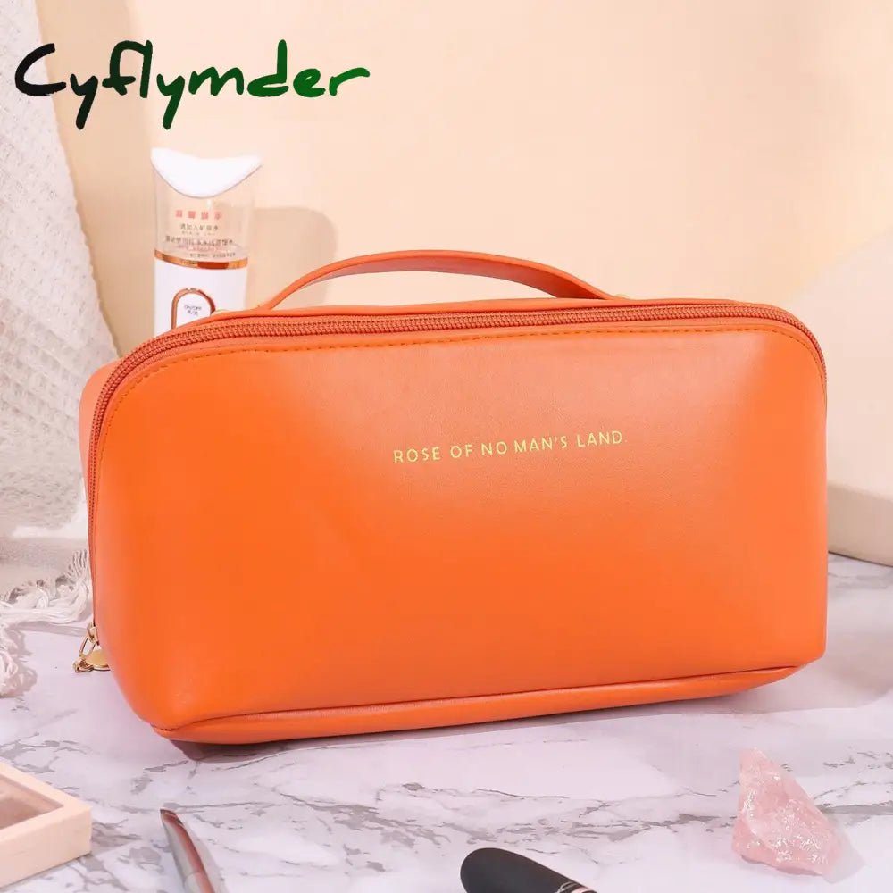 Cyflymder Large Travel Cosmetic Bag For Women Makeup Organizer Female Toiletry Bags Leather