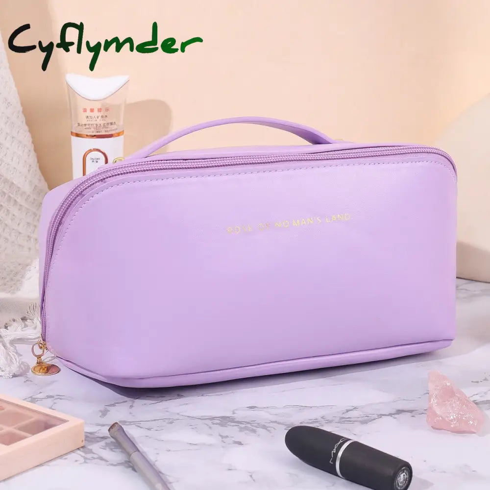 Cyflymder Large Travel Cosmetic Bag For Women Makeup Organizer Female Toiletry Bags Leather
