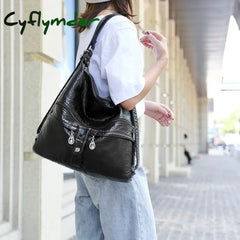 Cyflymder Large Women Shoulder Bag Pu Leather Crossbody Soft Messenger 3 Color Handbag Totes