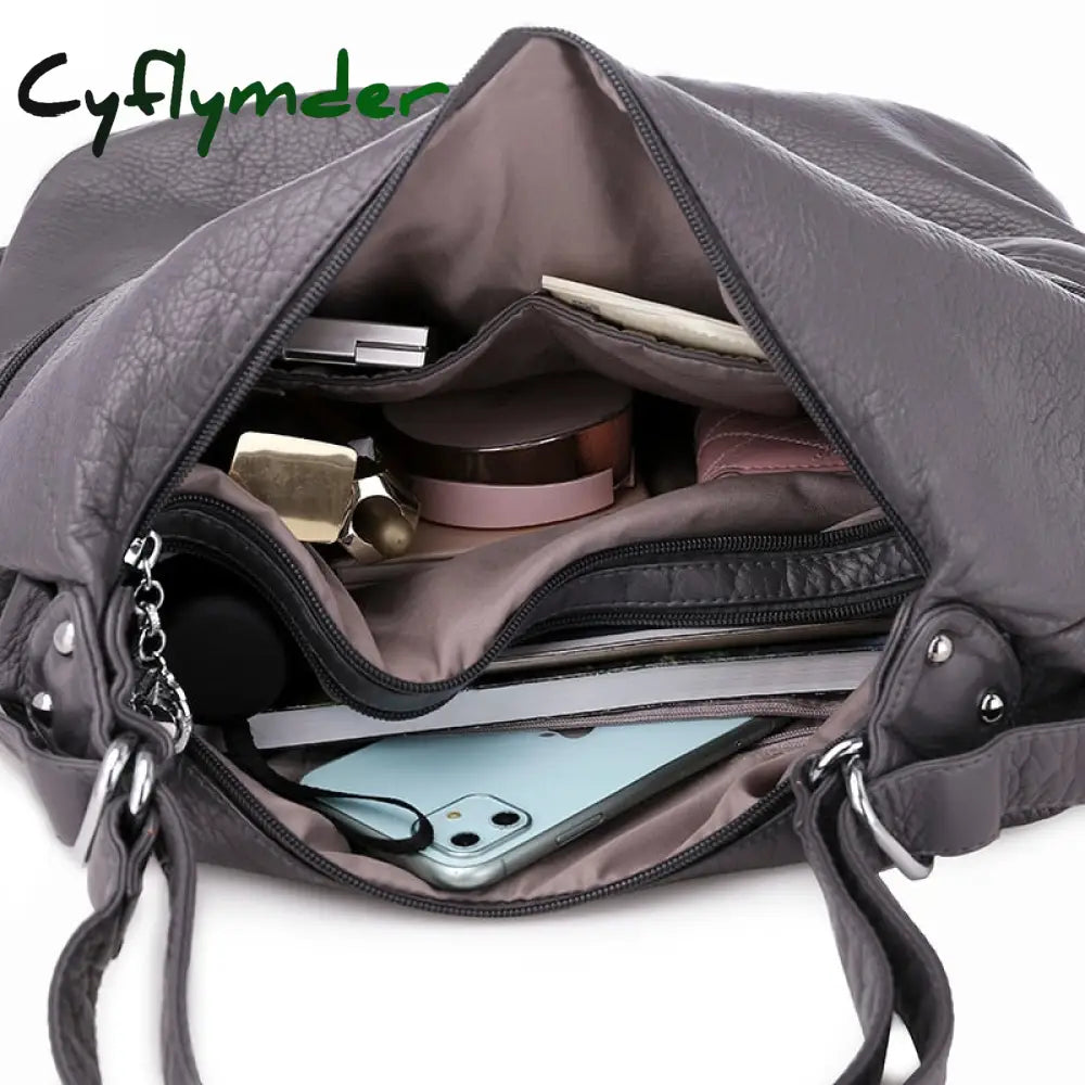 Cyflymder Large Women Shoulder Bag Pu Leather Crossbody Soft Messenger 3 Color Handbag Totes