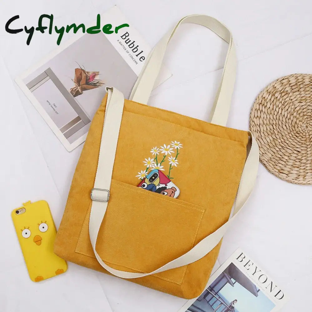 Cyflymder Large Women Shoulder Shopper Bag Ladies Canvas Tote Shopping Bags Corduroy Female Handbag