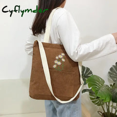 Cyflymder Large Women Shoulder Shopper Bag Ladies Canvas Tote Shopping Bags Corduroy Female Handbag