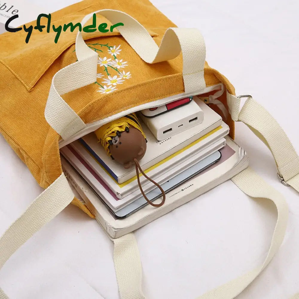 Cyflymder Large Women Shoulder Shopper Bag Ladies Canvas Tote Shopping Bags Corduroy Female Handbag