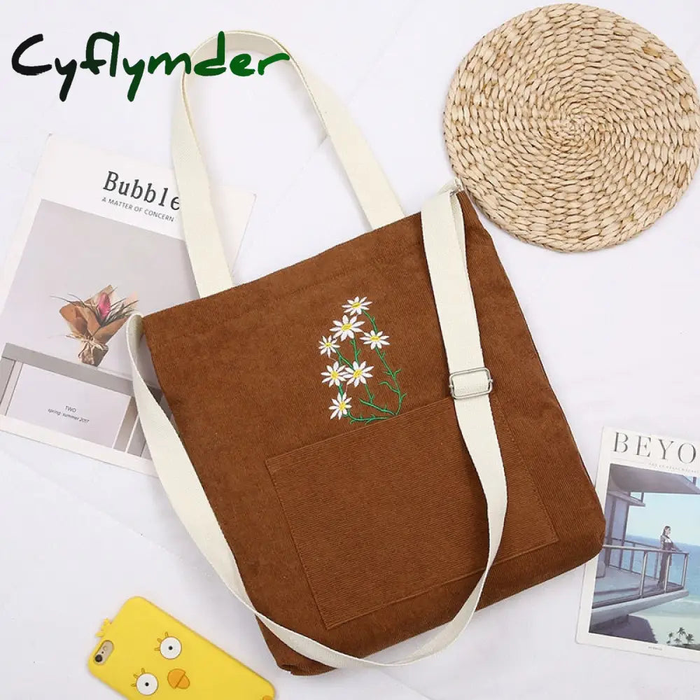 Cyflymder Large Women Shoulder Shopper Bag Ladies Canvas Tote Shopping Bags Corduroy Female Handbag