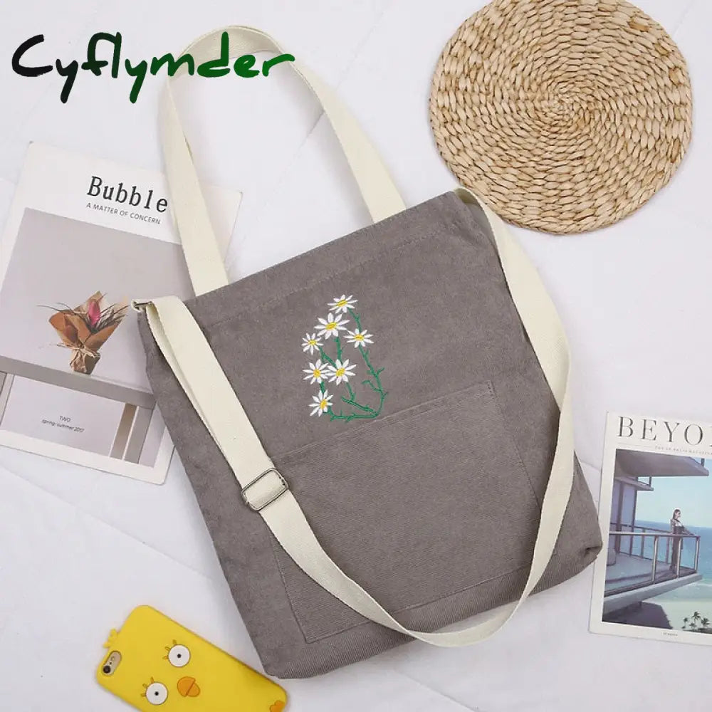 Cyflymder Large Women Shoulder Shopper Bag Ladies Canvas Tote Shopping Bags Corduroy Female Handbag